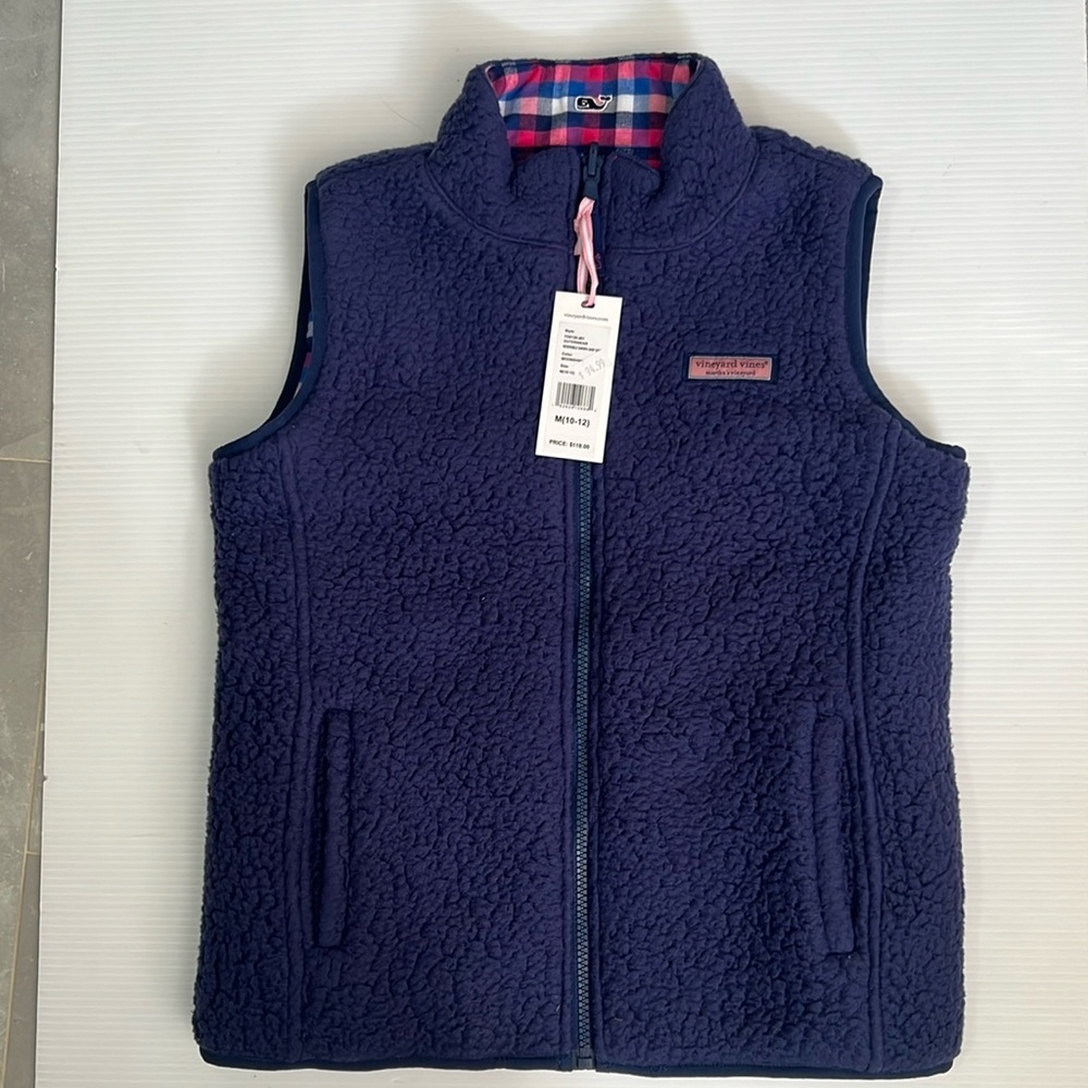 Vineyard Vines Kids Outerwear Reversible Sherpa Vest Moonshine Size M(10-12)